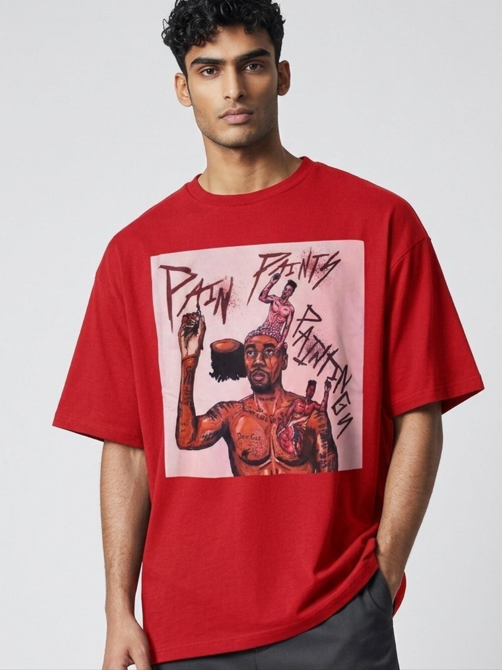 NWOT DAX Red PAIN IS PAINTING Graphic Men's T-Shirt Size Large